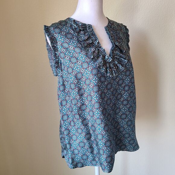 J Crew Women's Silk Shirt Tank Blouse SZ 2 Preppy Academia Business Professional - Picture 4 of 10